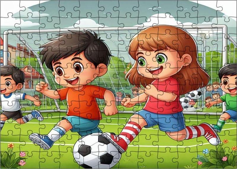 Ahşap Mdf Puzzle Yapboz Çocuklar Halı Sahada 120 Parça 25 x 35 cm