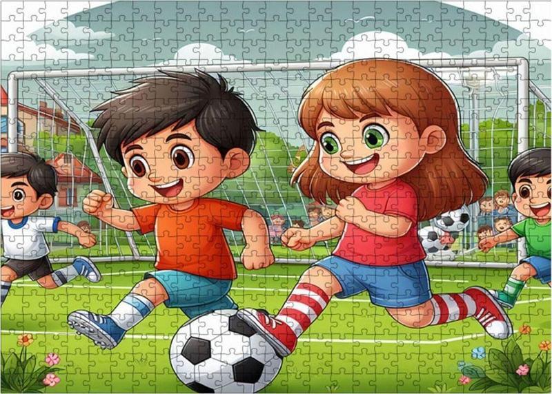 Ahşap Mdf Puzzle Yapboz Çocuklar Halı Sahada 500 Parça 50 x 70 cm