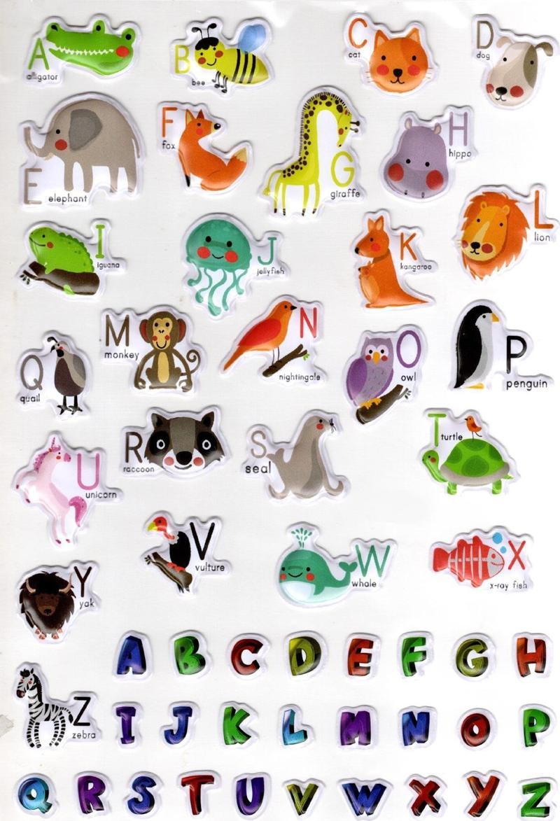 Sticker Kabartmalı A4 Boyutunda Stiker Defter, Planlayıcı Etiket-(lim546) - ingilizce Harf ve Hayvanlar