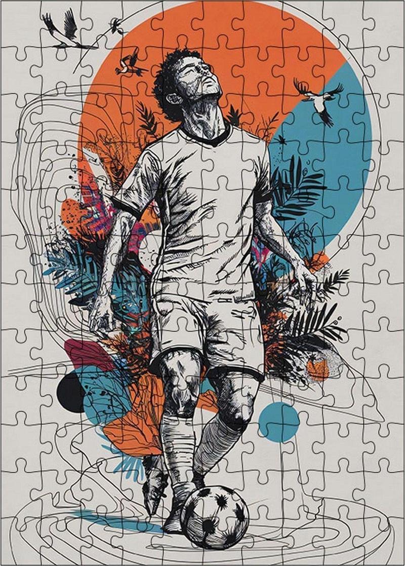 Ahşap Mdf Puzzle Yapboz Futbolcu Futbol Temalı 120 Parça 25 x 35 cm