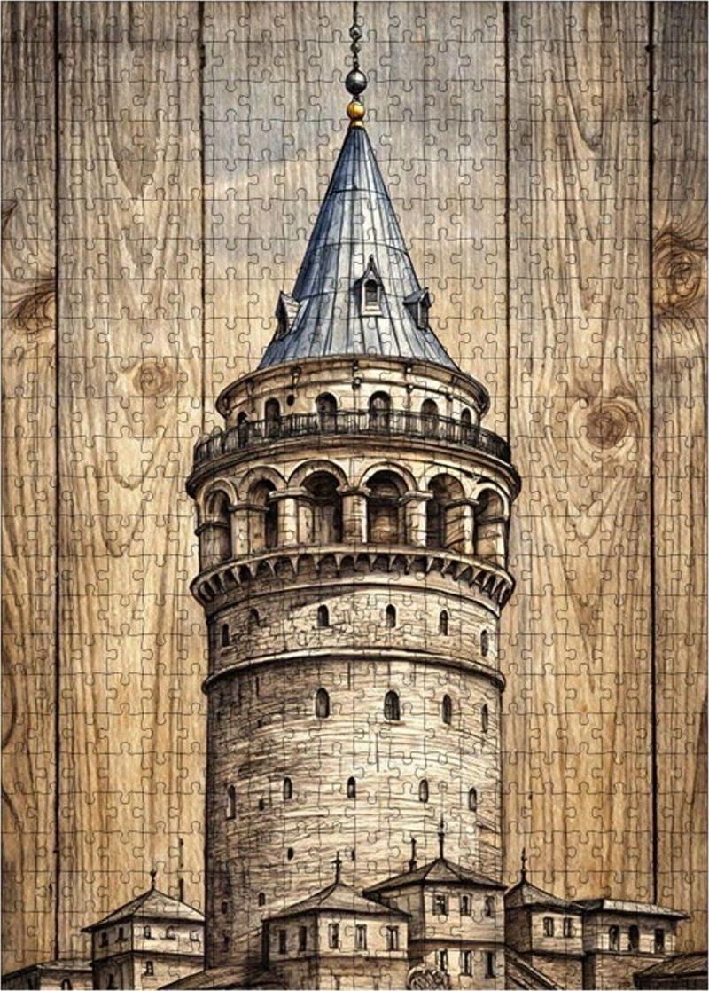 Ahşap Mdf Puzzle Yapboz Ahşap Fon Galata Kulesi 500 Parça 50 x 70 cm