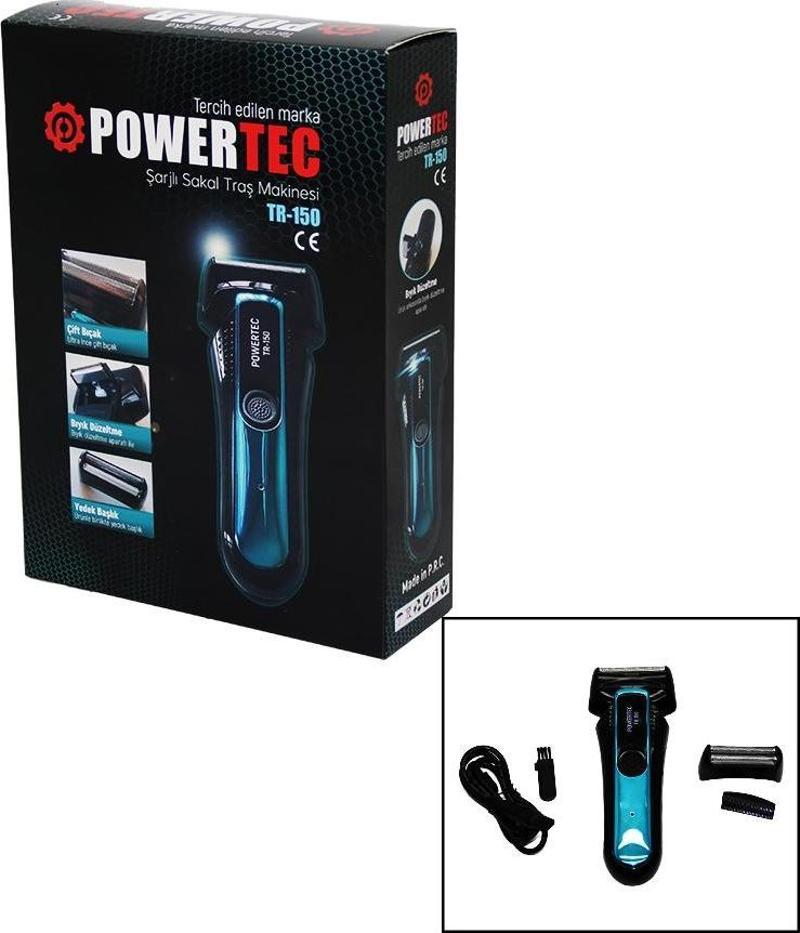 POWERTEC TR-150 ŞARJLI ÇİFT BIÇAK SIFIR SAKAL TRAŞ MAKİNESİ BIYIK DÜZELTME - YEDEK BAŞLIK 