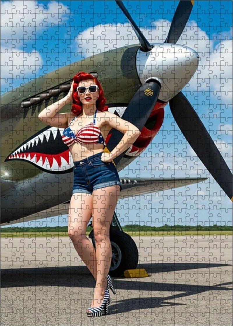 Ahşap Mdf Puzzle Yapboz Uçak Pin Kızı 500 Parça 50 x 70 cm