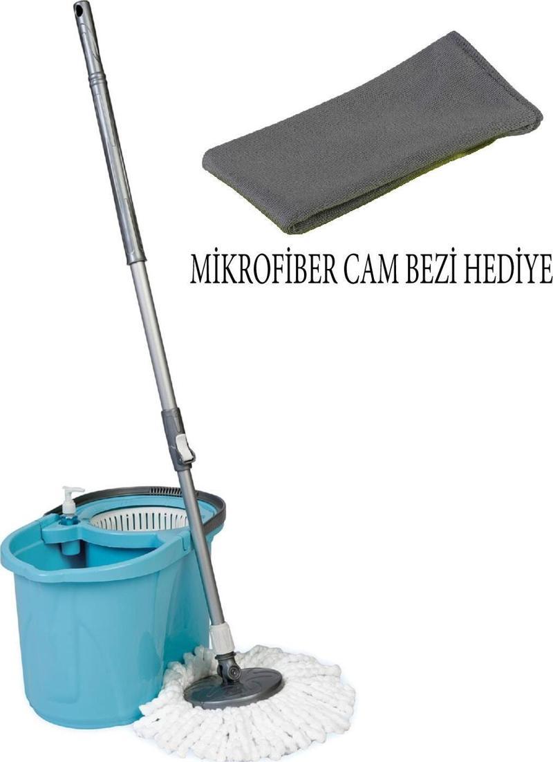 Dönerli Mop Seti Mikrofiber Bezli Deterjan Hazneli ve Mikrofiber Cam Bezi Hediyeli