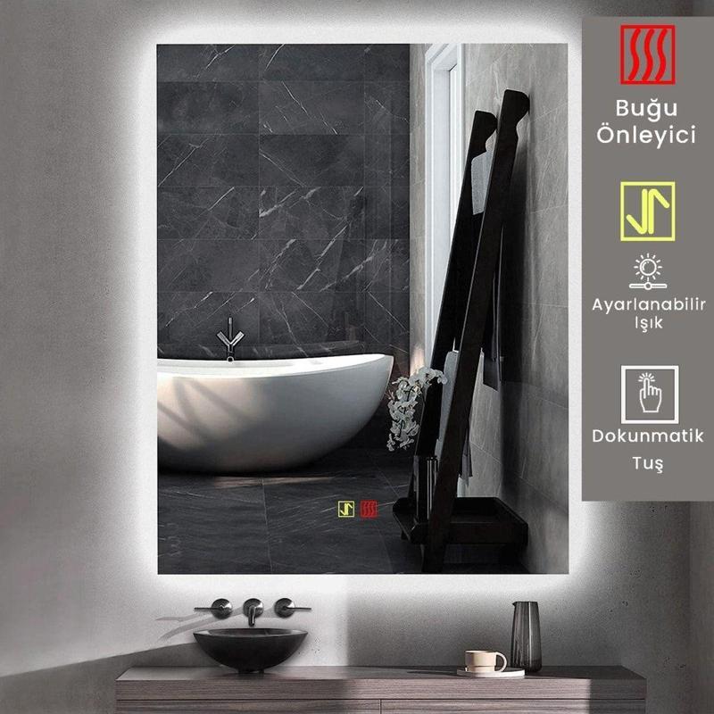 80x100  cm Buğu Çözücülü Dokunmatik Işıklı Ledli Banyo Aynası