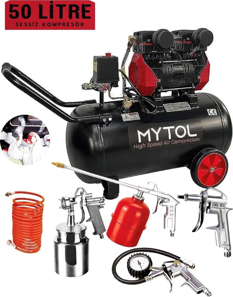 MYTOL 50 LT 1,5 HP YÜKSEK HIZLI SESSİZ YAĞSIZ HAVA KOMPRESÖRÜ 5'Lİ HAVALI SET