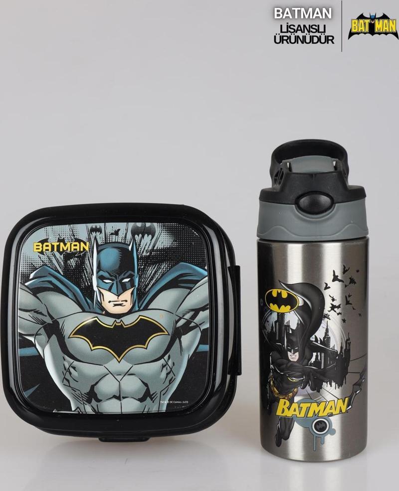 YENİ SEZON LİSANSLI BATMAN 500 ML ÇELİK MATARA VE BESLENME KABI YEMEK SETİ