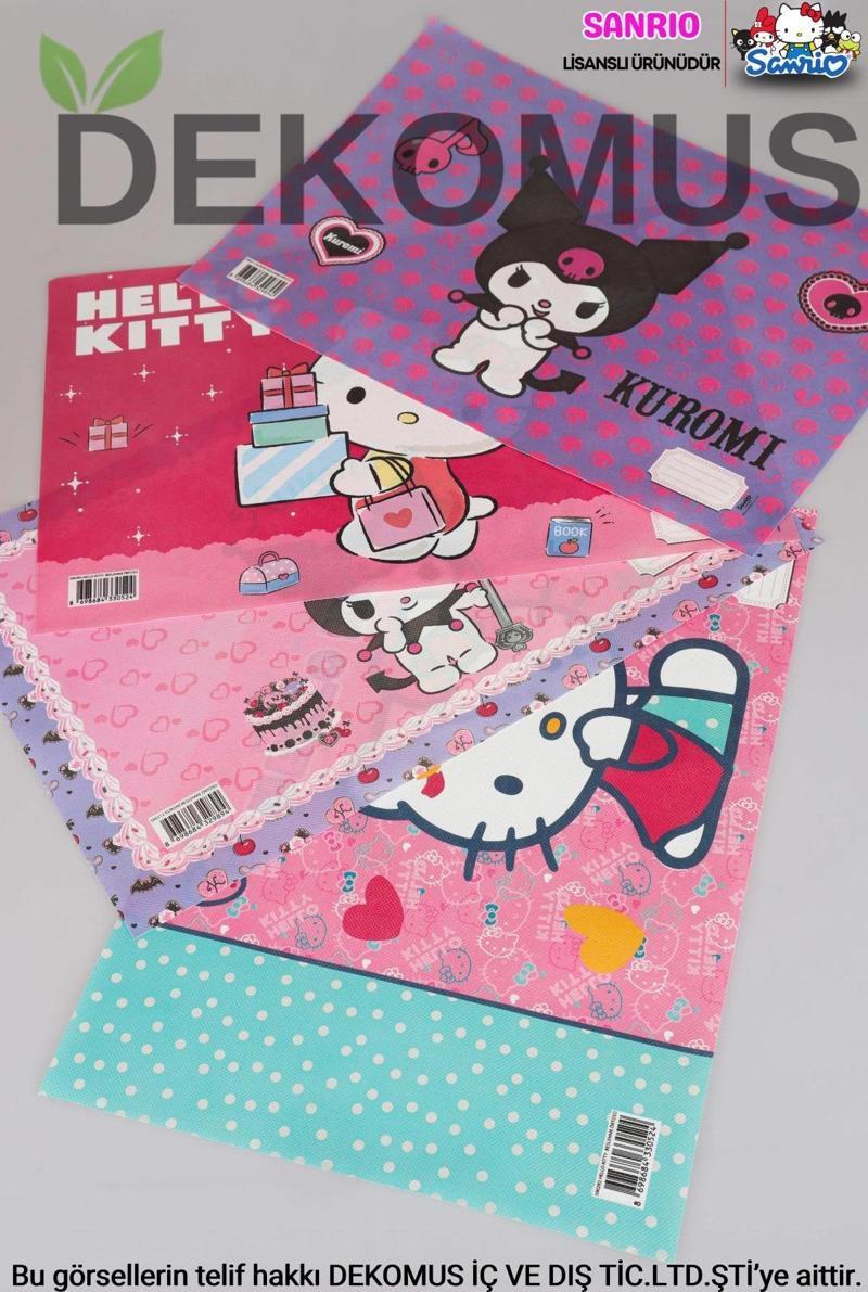 DEKOMUS İLE YENİ SEZON LİSANSLI " BEST FRIENDS " KUROMI VE HELLO KITTY 4'LÜ BESLENME ÖRTÜSÜ 