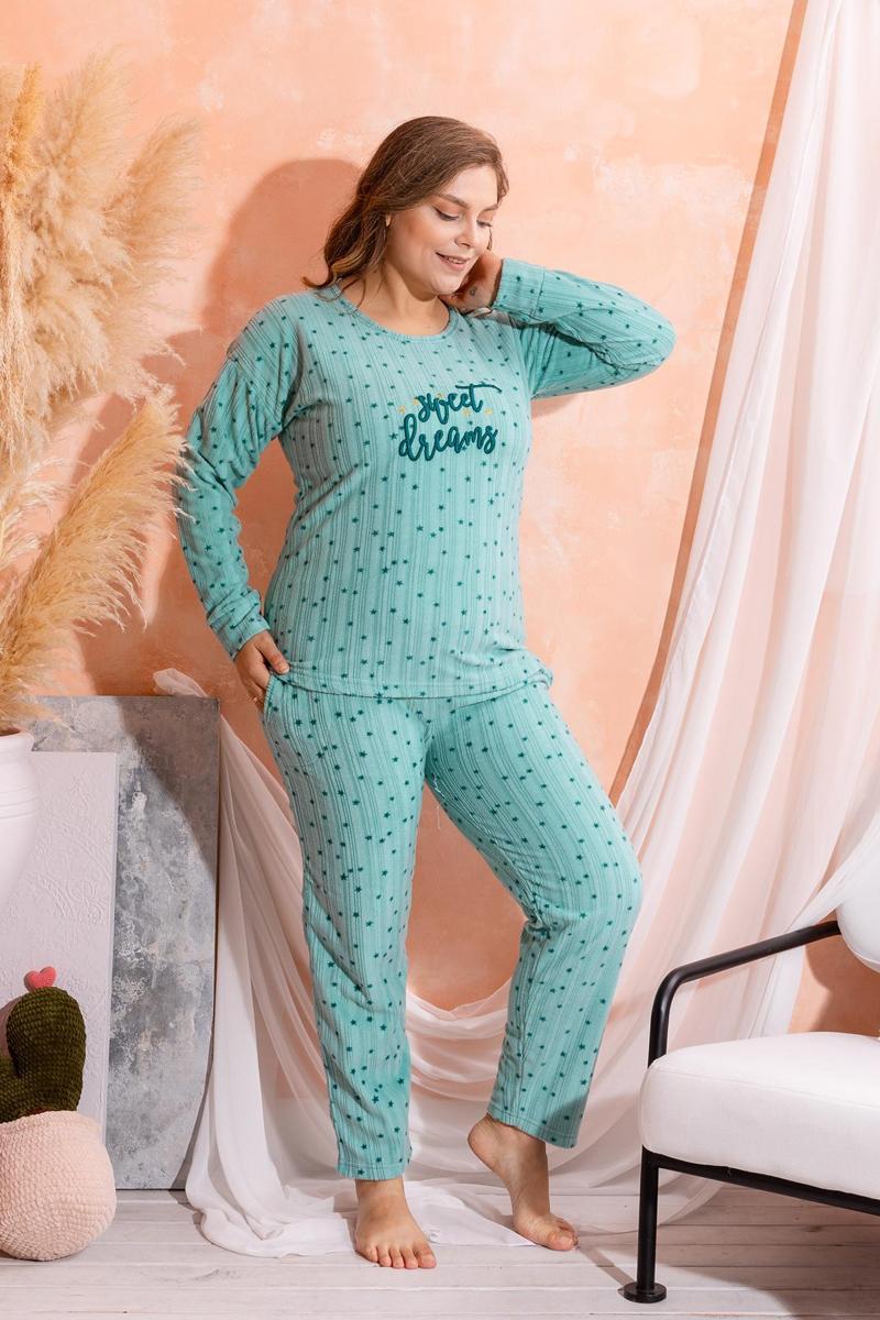 Büyük Beden Peluş Polar Pijama Takımı- Kışlık Büyük Beden Kadın Pijama