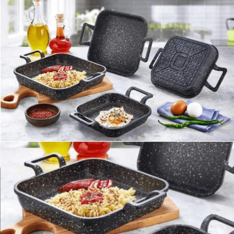 4 lü granit kare döküm sahan tava seti takımı - 18-20-22-24 cm