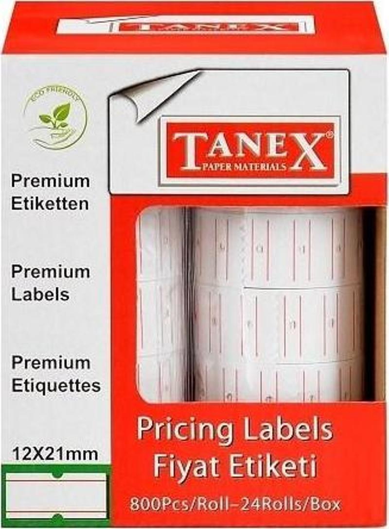 MOTEX ETIKET 12X21 BEYAZ ÇIZGILI 800 LÜ - (24 Adet)