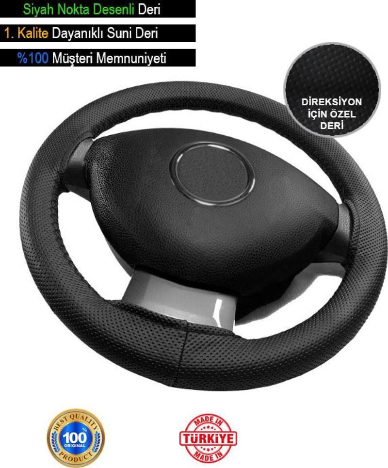 Nissan Oto Modellerine Uyumlu Deri Direksiyon Kılıfı, Siyah Nokta Desenli Deri Model