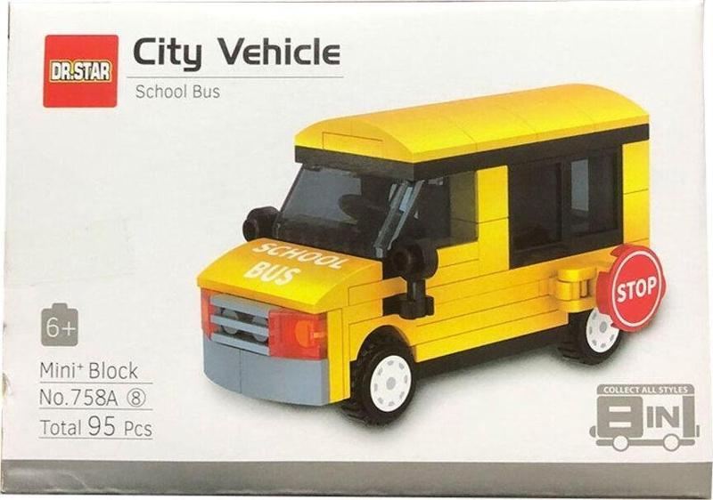 Lego Benzeri Mini Bloklar - City Araçları Serisi - Okul Otobüsü - 95 Parça