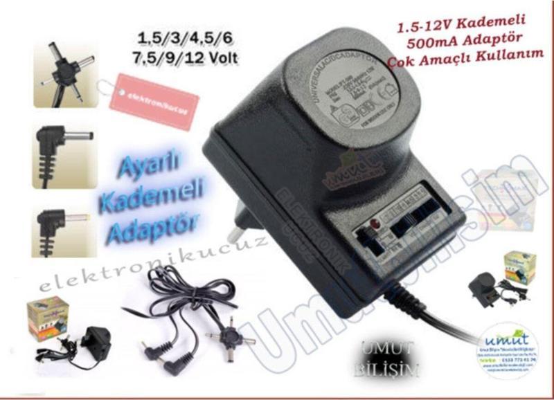 Kademeli Voltaj Ayarlı Çok Uçlu 220v Düşüren Adaptör Ac/dc 6 Uçlu Switch Adaptör 1.5v-12v 500ma