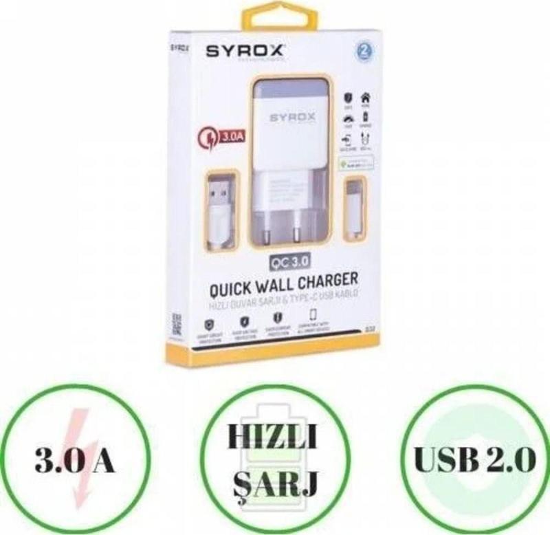 LG G4 Dual Uyumlu Type-c Girişli  Şarj Cihazı Seti Adaptör+Kablo Q32 3.0 Amper