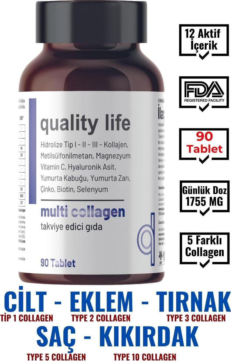 Multi Collagen 90 Tablet - Tip 1-2-3-5-10 Kolajen MSM Magnezyum C Vitamini Yumurta Kabuğu Zarı Çinko