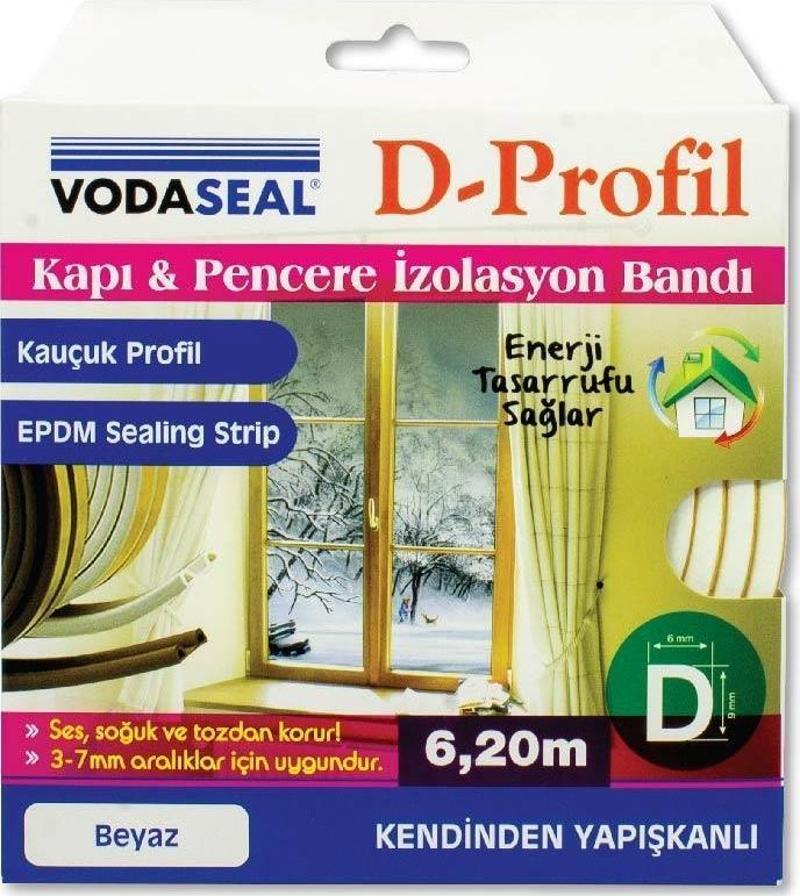 VodaSeal D Profil Kapı ve Pencere İzolasyon Bandı 6.20 mt. - Beyaz