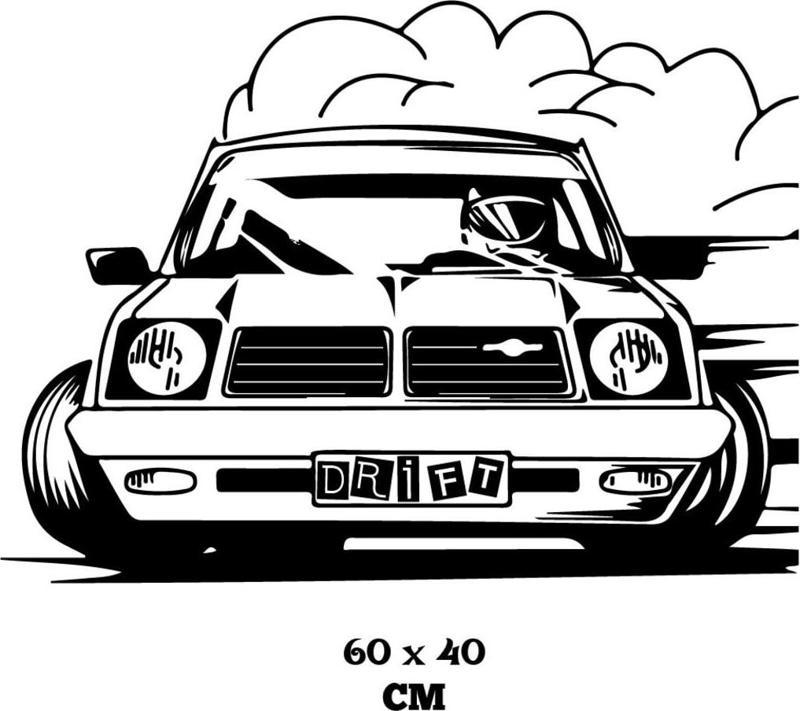 Drift Modifiyeli Araba Duvar Dekor  Sticker  60 x 40 cm