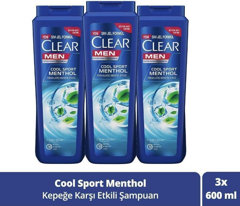 Men Kepeğe Karşı Etkili Saç Bakım Şampuanı Cool Sport Menthol Ferahlatıcı Mentol 600 Ml X3