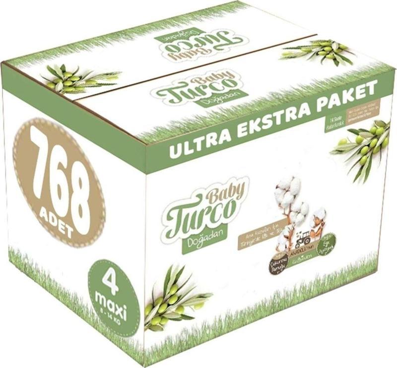 Bebek Bezi Doğadan Beden:4 (8-14Kg) Maxi 768 Adet Ultra Ekstra Pk