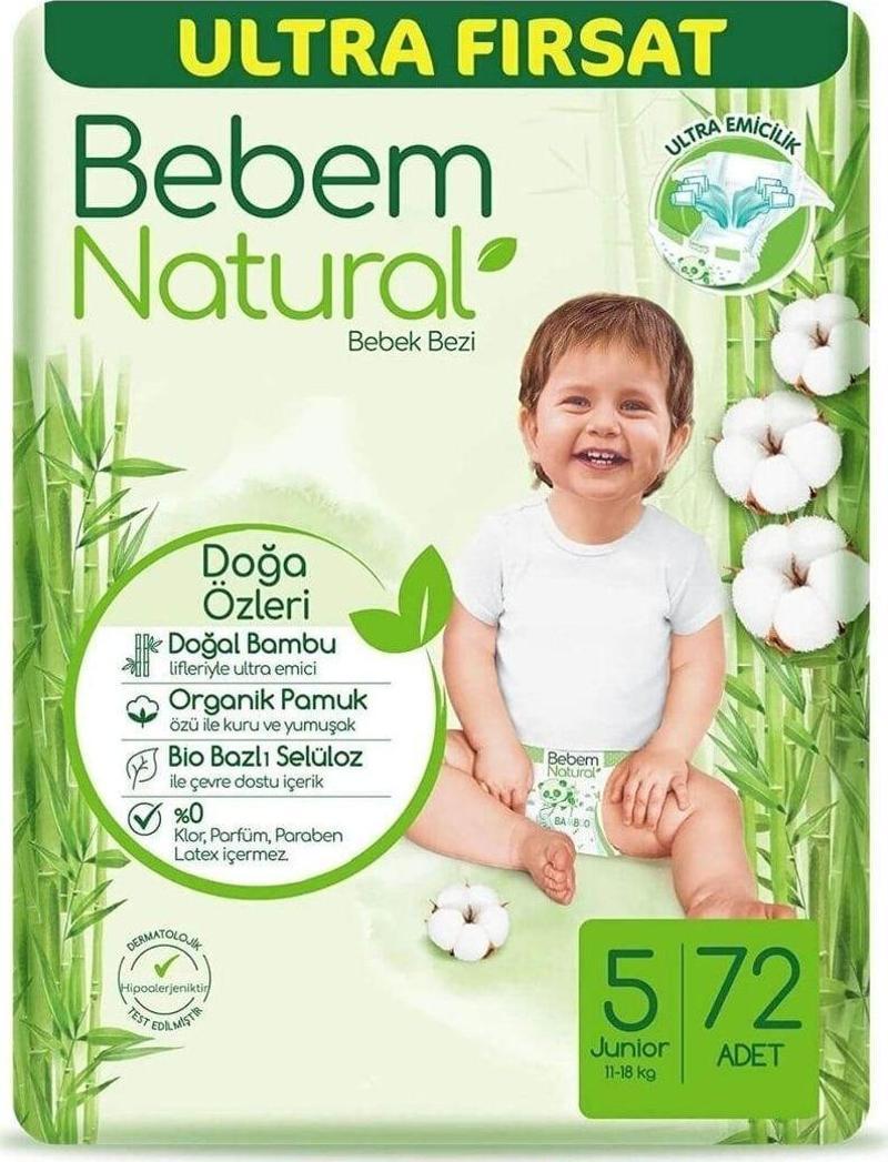 Natural Bebek Bezi 5 Beden Junior 11-18 Kg 72Li Ultra Fırsat