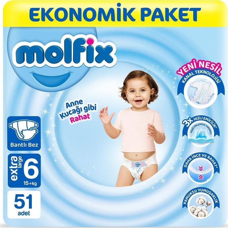 Bebek Bezi 6 Beden Extra Large Ekonomik Paket 51 Adet
