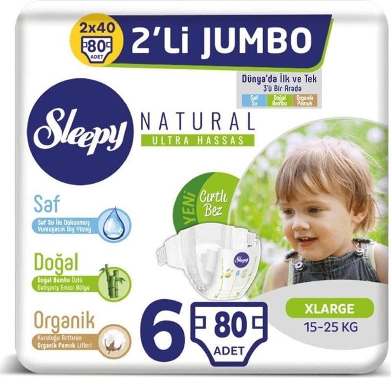 Natural Bebek Bezi 6 Beden X-Large 2X2'Li Jumbo 80 Adet