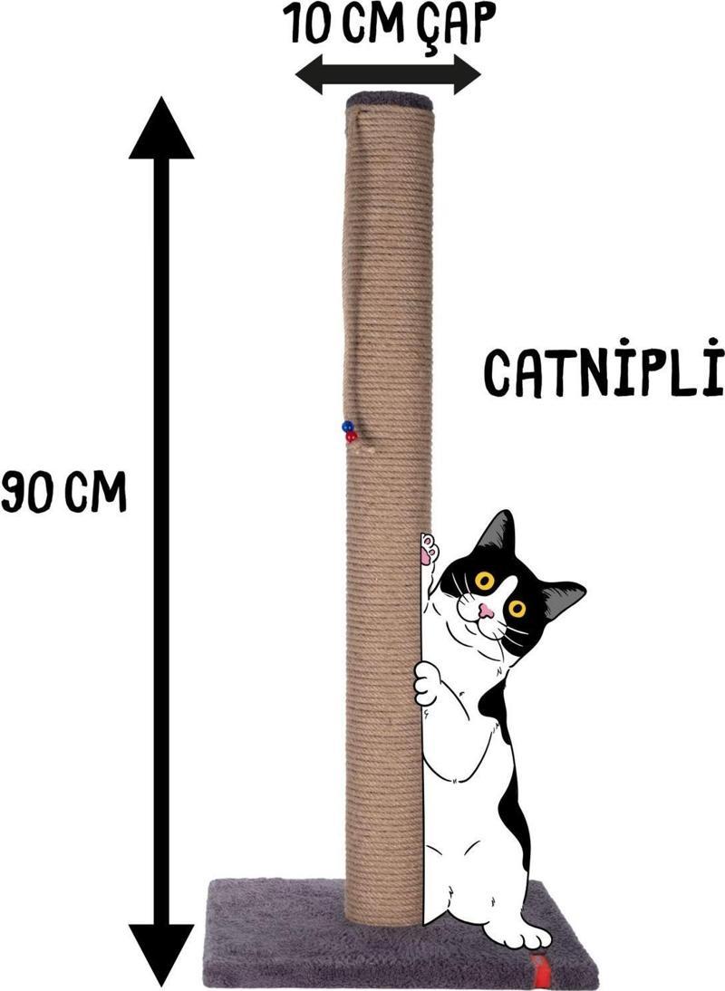 90 cm Catnipli Kalın Borulu Dev Tırmalama Tahtası Antrasit