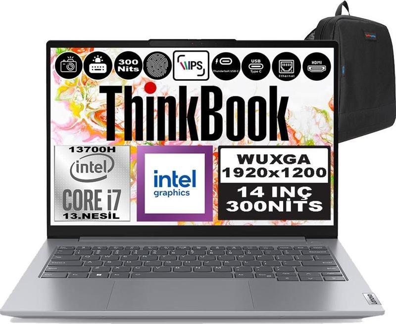 Thinkbook 14 G6 Irl Intel Core I7 13700H 32GB Ddr5 512GB SSD 14" Wuxga 300NITS IPS Windows 11 Home Taşınabilir Bilgisayar 21KG004NTRH09 + Zetta Çanta