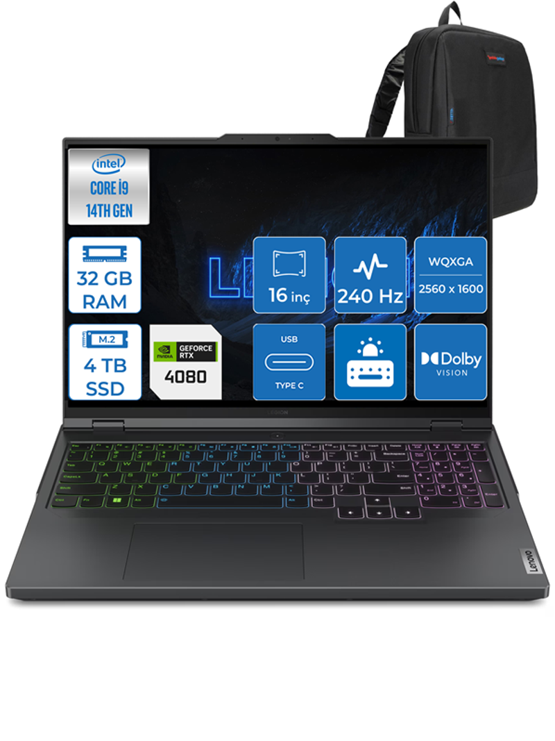 Legion Pro 7 I9-14900HX 32GB 4TB SSD 12GB/RTX4080/175W 16" 240Hz 500NITS Hdr Wqxga WIN11Pro L83DE002WTRWP05