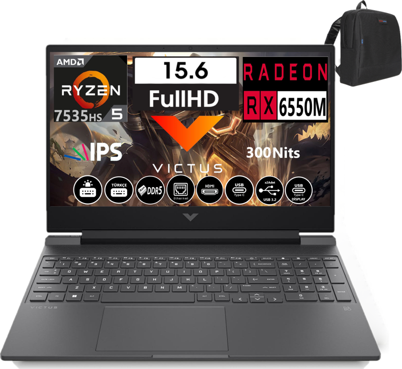 Victus 15-FB2028NT Amd R5 7535HS 64GB DDR5 512GB SSD 4GB/RX6550M Freedos 15.6" 144 Hz FHD IPS WA44MJEA13