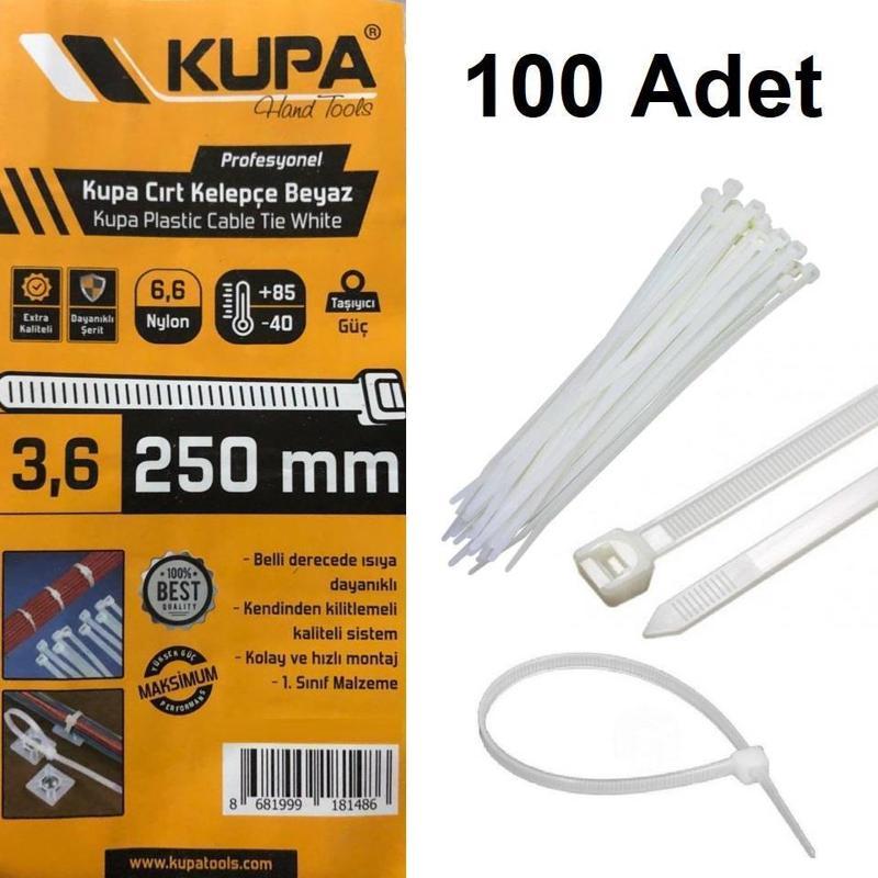 Plastik Cırt Kelepçe Beyaz 3.6 x 250 mm. - 100 Adet