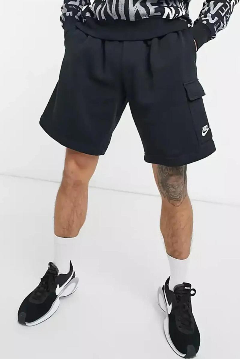Sportswear Club Fleece Erkek Siyah Kargo Cepli Şort