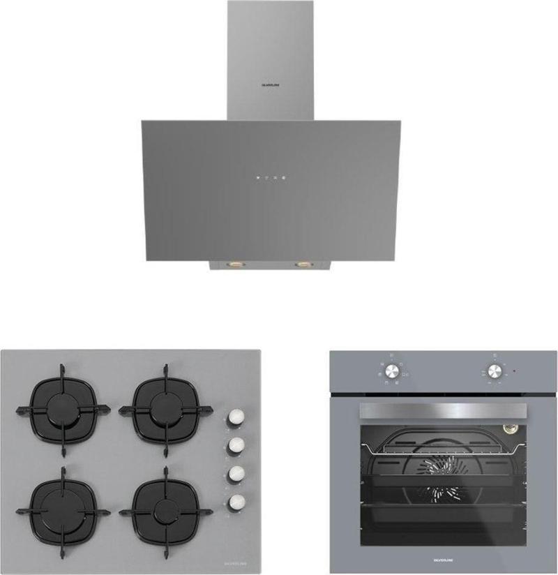 3'lü Gri Cam Ankastre Set (3481 Flam 60 Gri+cs5335s02+bo65e1s01)
