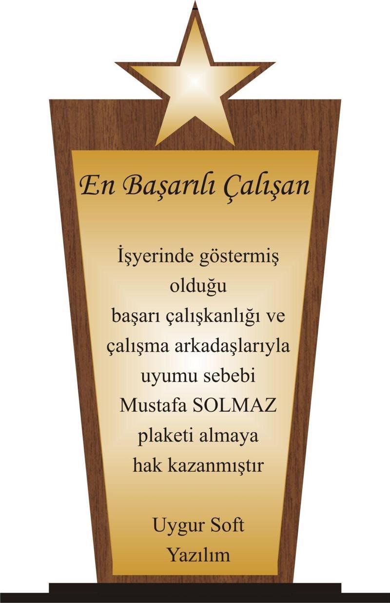 En Başarılı Çalışan Plaketi Ahşap Mdf Gold Levhaya Baskılı  ,Kişiye Özel İsim Baskısı Yapılabilir