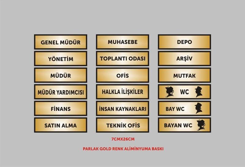 Muhasebe Müdür Finans Depo Ofis Kapı Isimlikleri 18'Li Aliminyum Parlak Gold Metal Levha 26Cmx7Cm