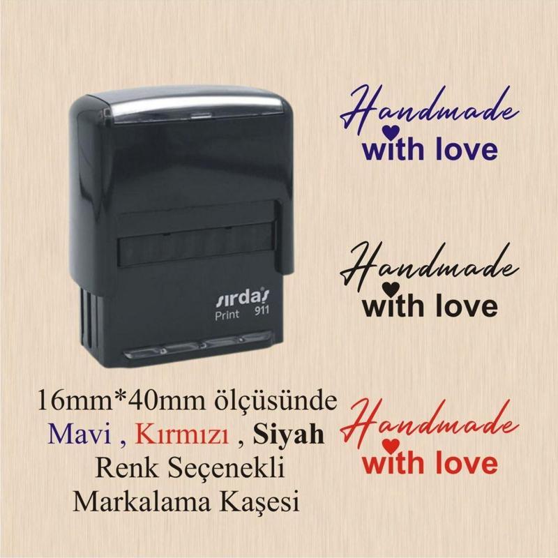 Handmade With Love Yazılı Kaşe , Tam Otomatik Kendinden Mürekkepli Markalama Kaşesi