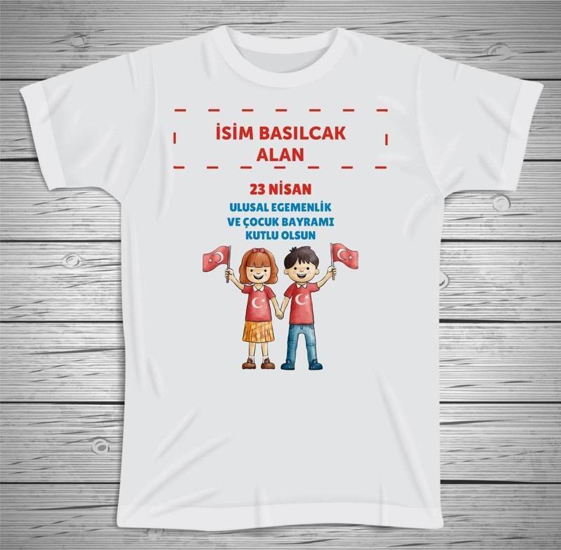 Kişiye Özel Isim Baskılı 23 Nisan Unisex Çocuk Tshirt, 23 Nisan Tshirt, Micro Polyester Terletmez