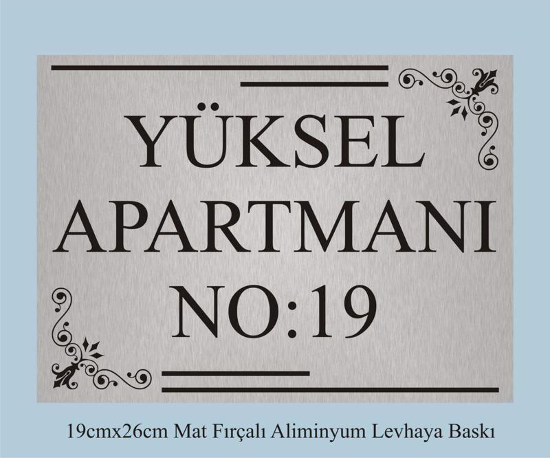 Apartman Kapısı İsimliği 26Cm*19Cm Fırçalı Mat Gri Aliminyum Levha