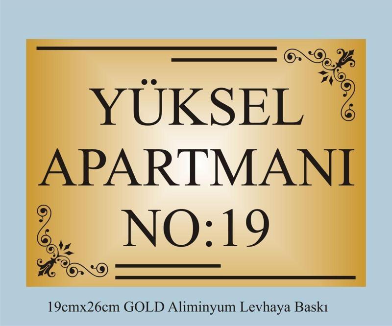 Apartman Kapısı İsimliği 26Cm*19Cm Gold Aliminyum Levha