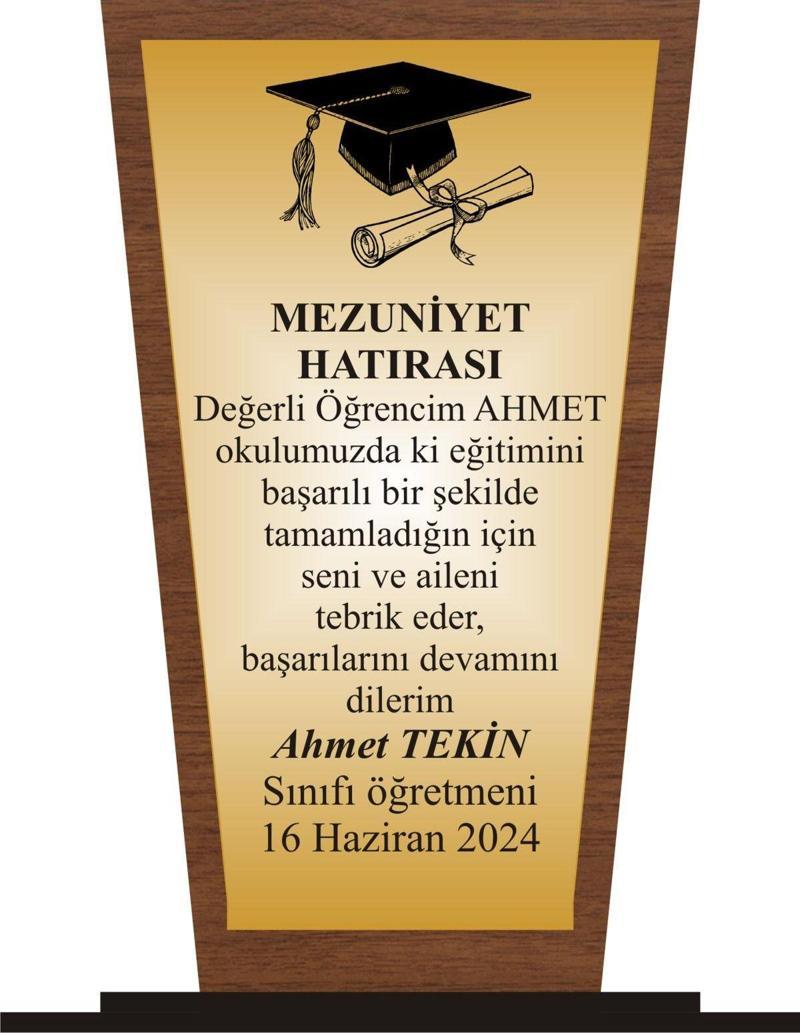 Öğrenci Mezuniyet  Plaketi Ahşap Mdf Gold Levhaya Baskılı  ,Kişiye Özel İsim Baskısı Yapılabilir