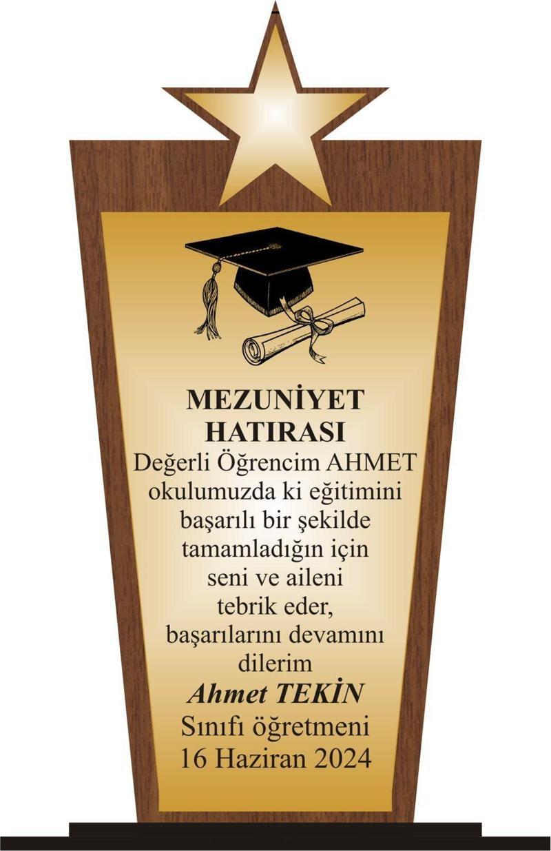 Öğrenci Mezuniyet Plaketi Ahşap Mdf Gold Levhaya Baskılı  ,Kişiye Özel İsim Baskısı Yapılabilir