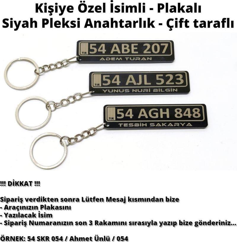 - Kişiye Özel İsimli - Siyah Plakalı - Pleksi Anahtarlık - Çift taraflı - 1 adet