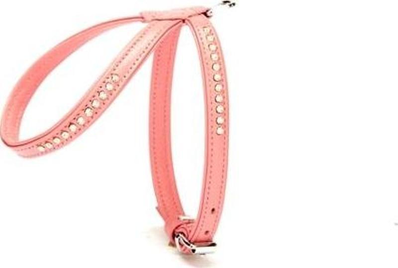 Flotter Swarovski Taşlı Deri Köpek Göğüs Tasması 1,2 x 21-30 cm Pembe