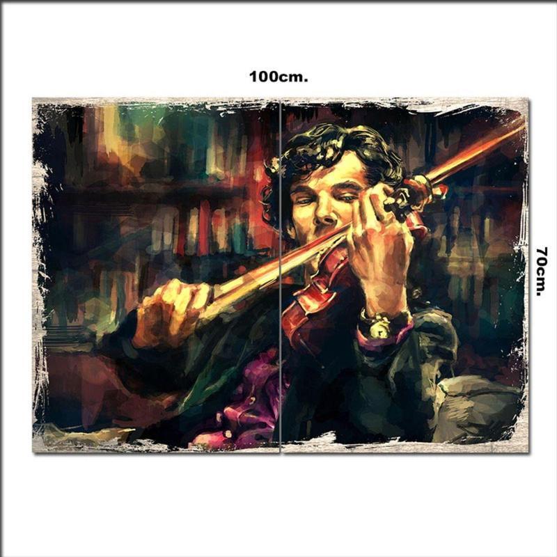 Ahşap Tablo Sherlock Holmes Ve Keman 70*100Cm