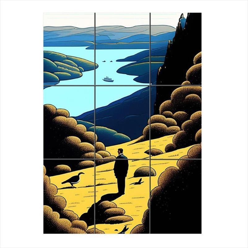 Manzaraya Bakan Adam Temalı 9 Parça Puzzle Tablo