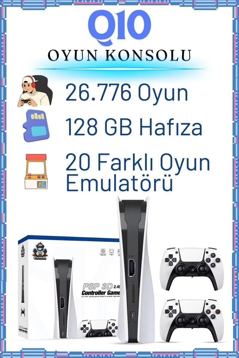 Q10 Game Stick Retro 26776 Oyunlu 4K HD 2.4G Kablosuz 2 Kol 128GB PS5 Temalı