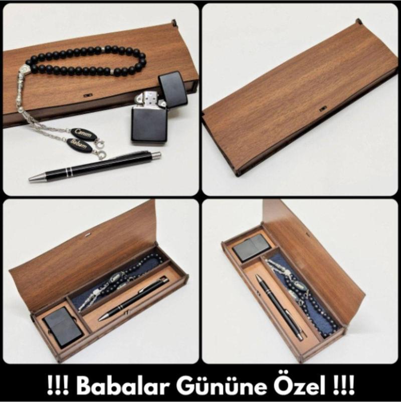 Babalar Günü Özel - 3lü Muhteşem Kombin - Tesbih - Çakmak - Kalem - Kişiye Özel