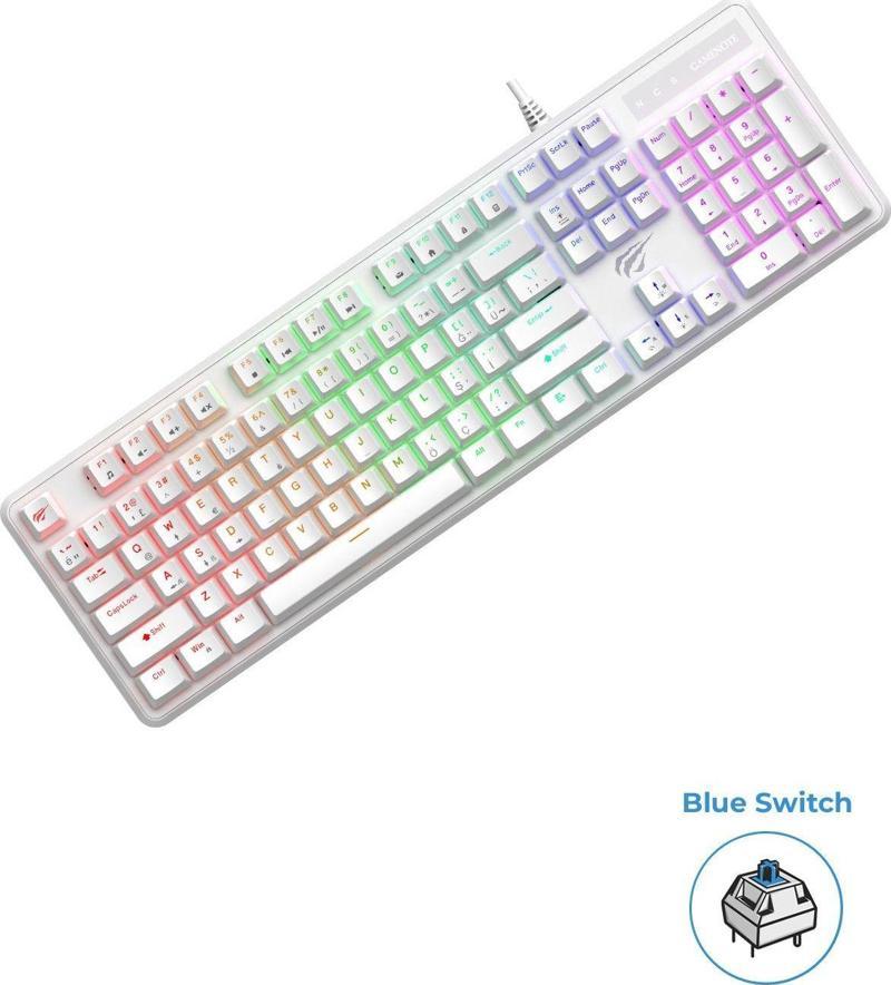 Gamenote KB870L RGB Backlit Gaming Mekanik Klavye Blue Switch - Beyaz