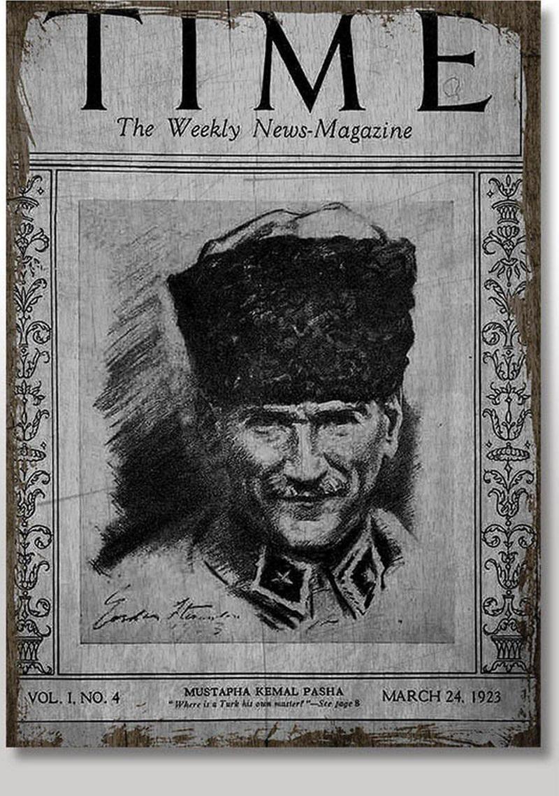 Ahşap Tablo Mustafa Kemal Atatürk Time Gazetesi